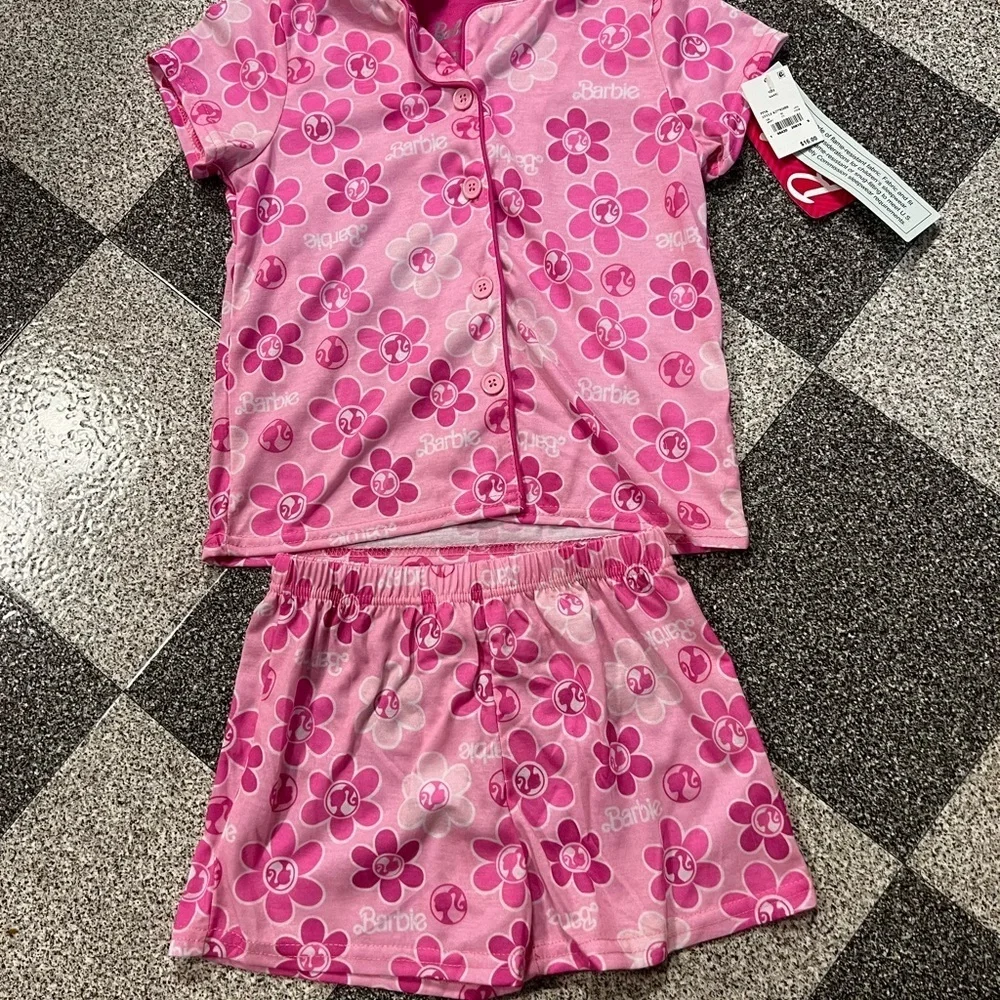 NWT Girl's Barbie Coat Pink Floral Pajama Set S (6/6X)